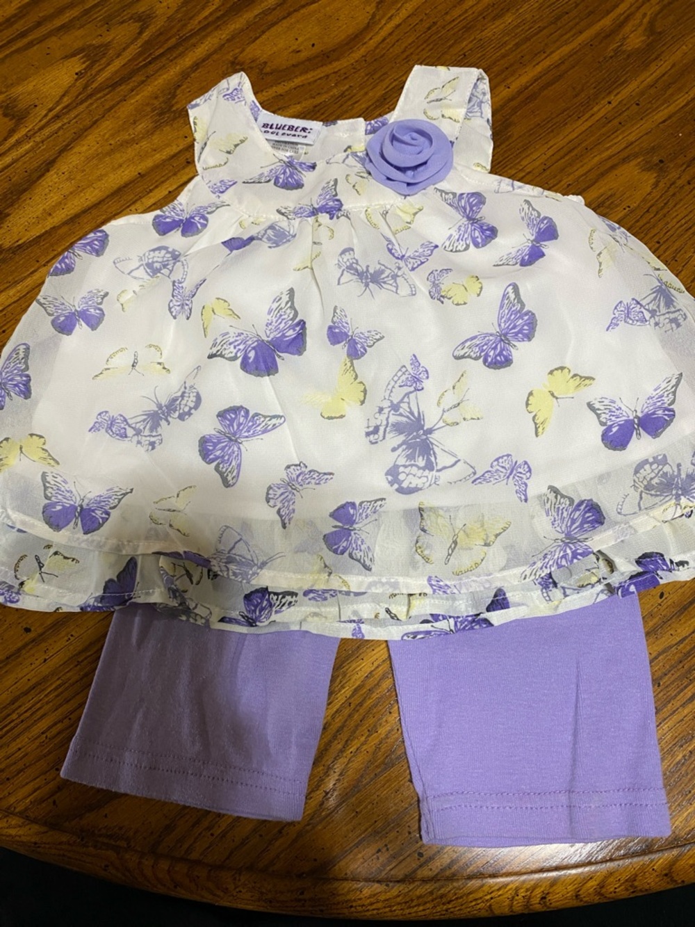 Blueberi Boulevard White Tunic Lavender Pale Yellow Butterfly lavender shorts